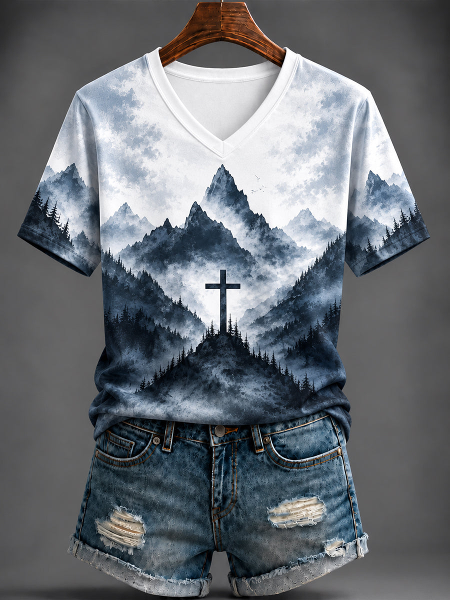 Camiseta de mujer con estampado y cuello en V
