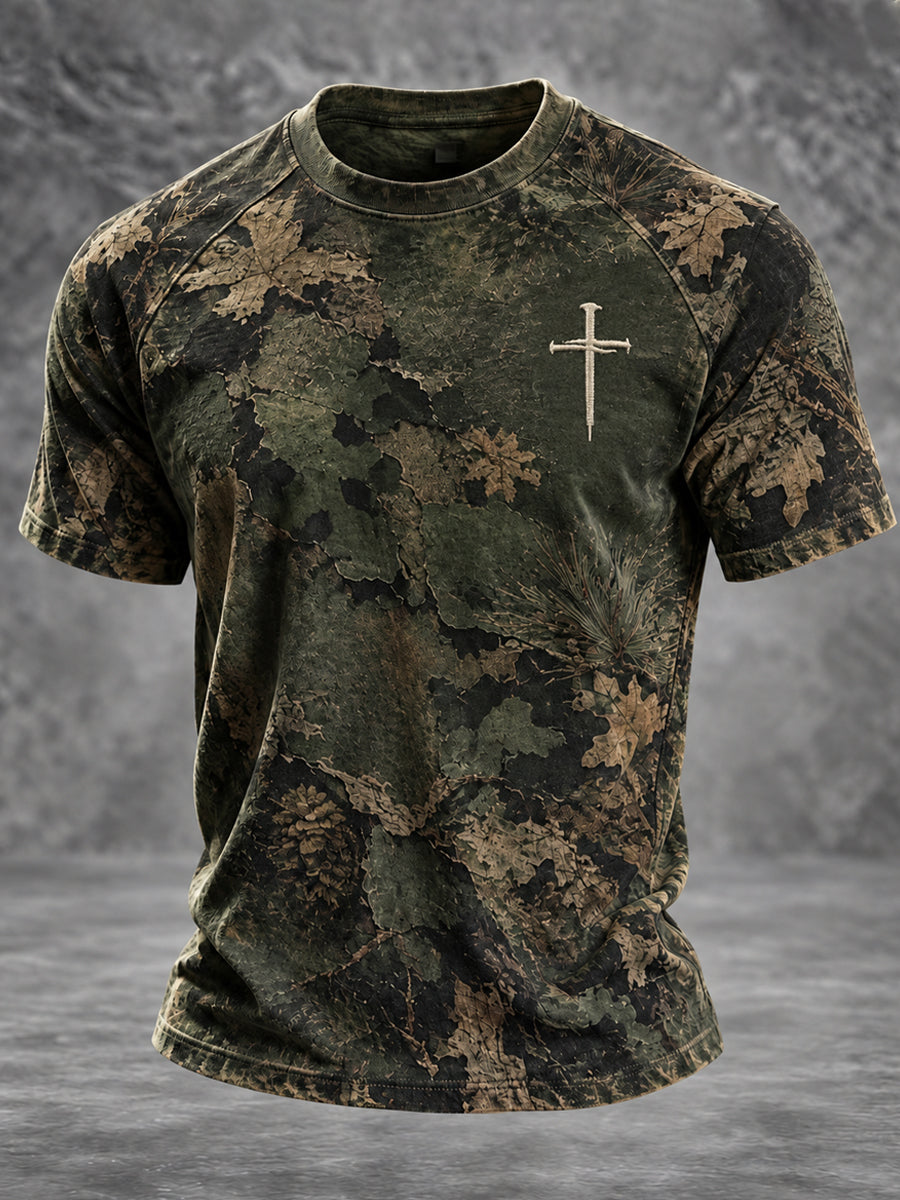 Camiseta de manga corta cruzada cristiana retro para hombre