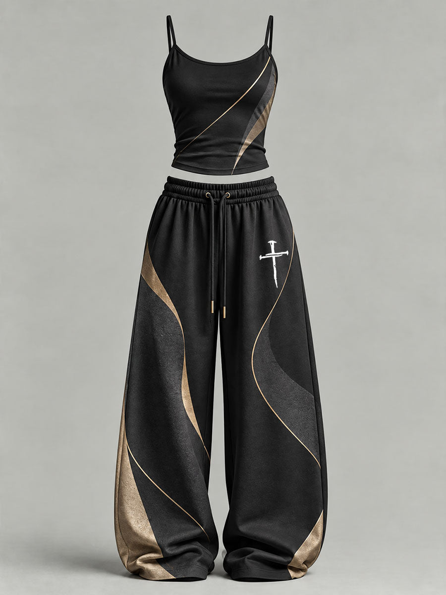 Mujer Cruz Estampado Casual Conjunto