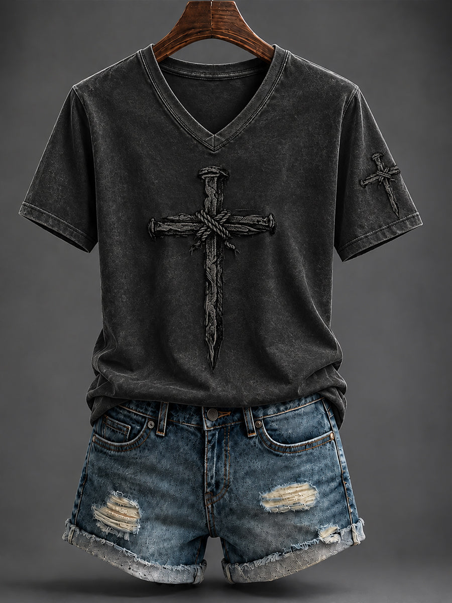 Camiseta de mujer con estampado y cuello en V