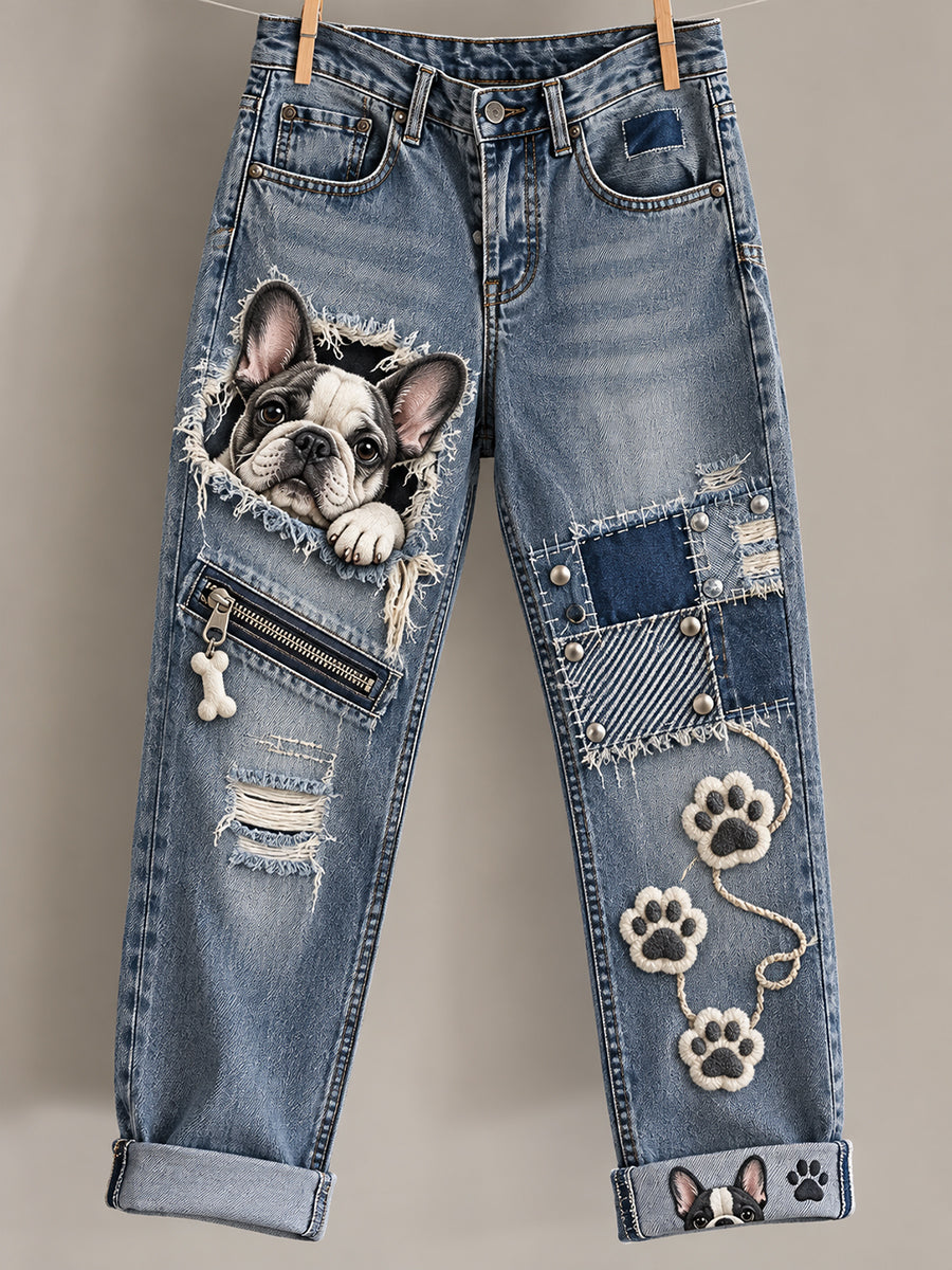 Pantalones de bolsillo con estampado de arte de animales divertidos para mujer
