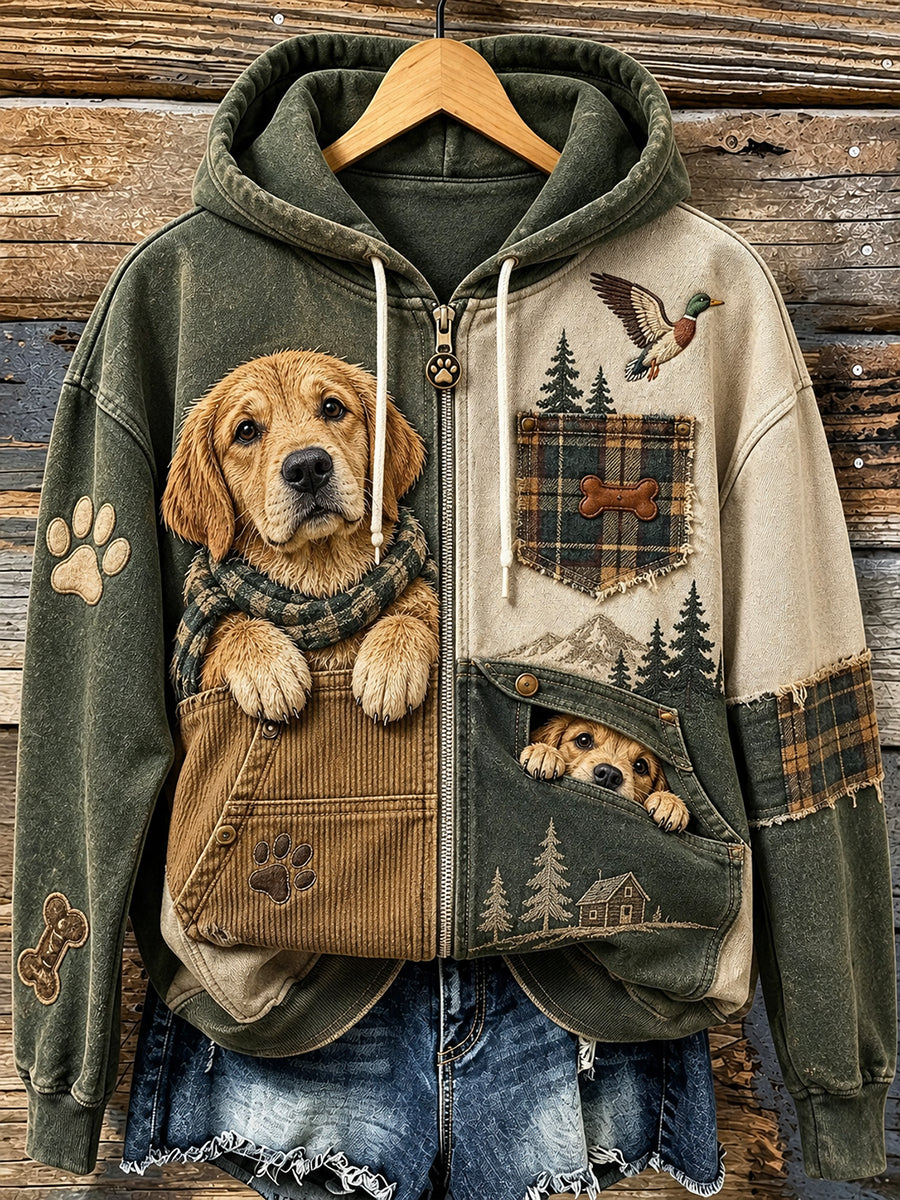 Sudadera con capucha y cremallera Fun Animals para mujer