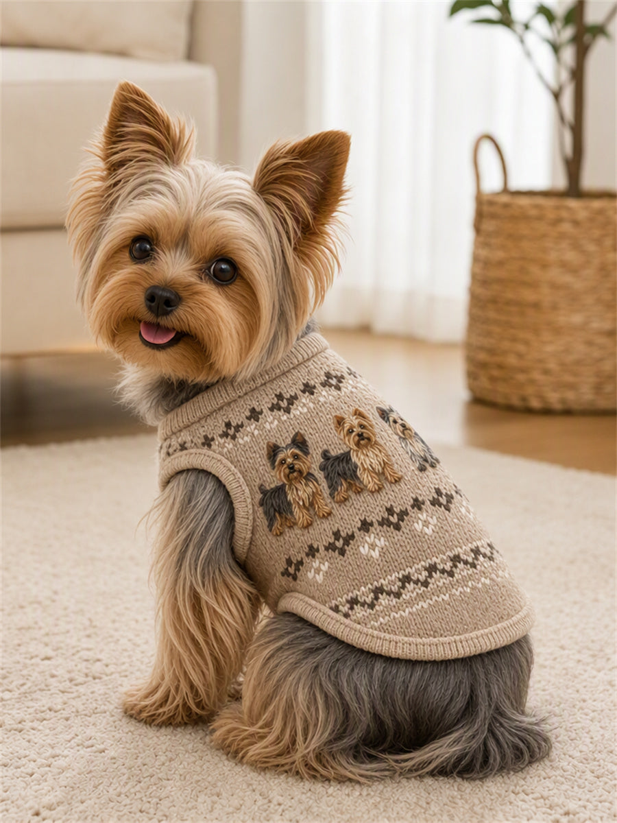 Vintage Yorkie Perros Isla Patrón Imprimir Chaleco sin mangas para mascotas