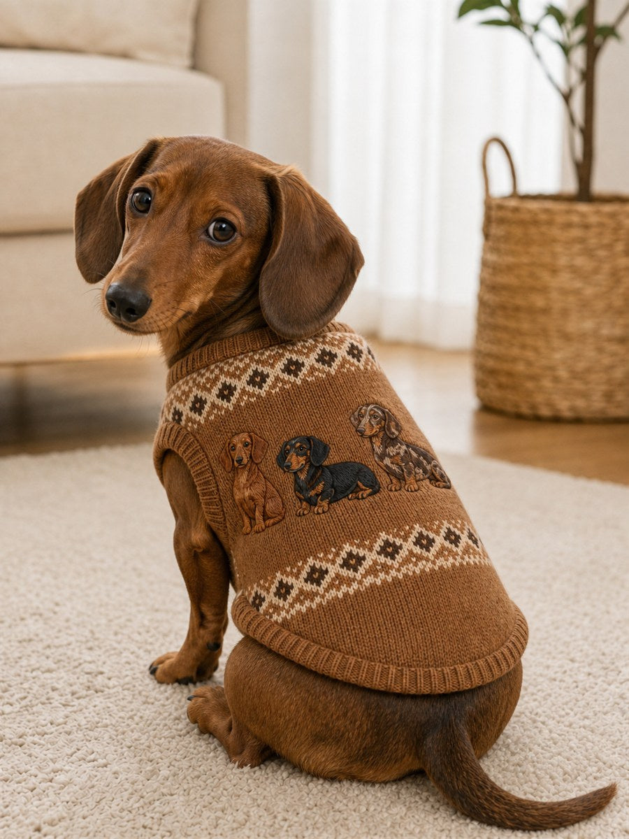 Vintage Dachshund Perros Isla Patrón Imprimir Chaleco sin mangas para mascotas