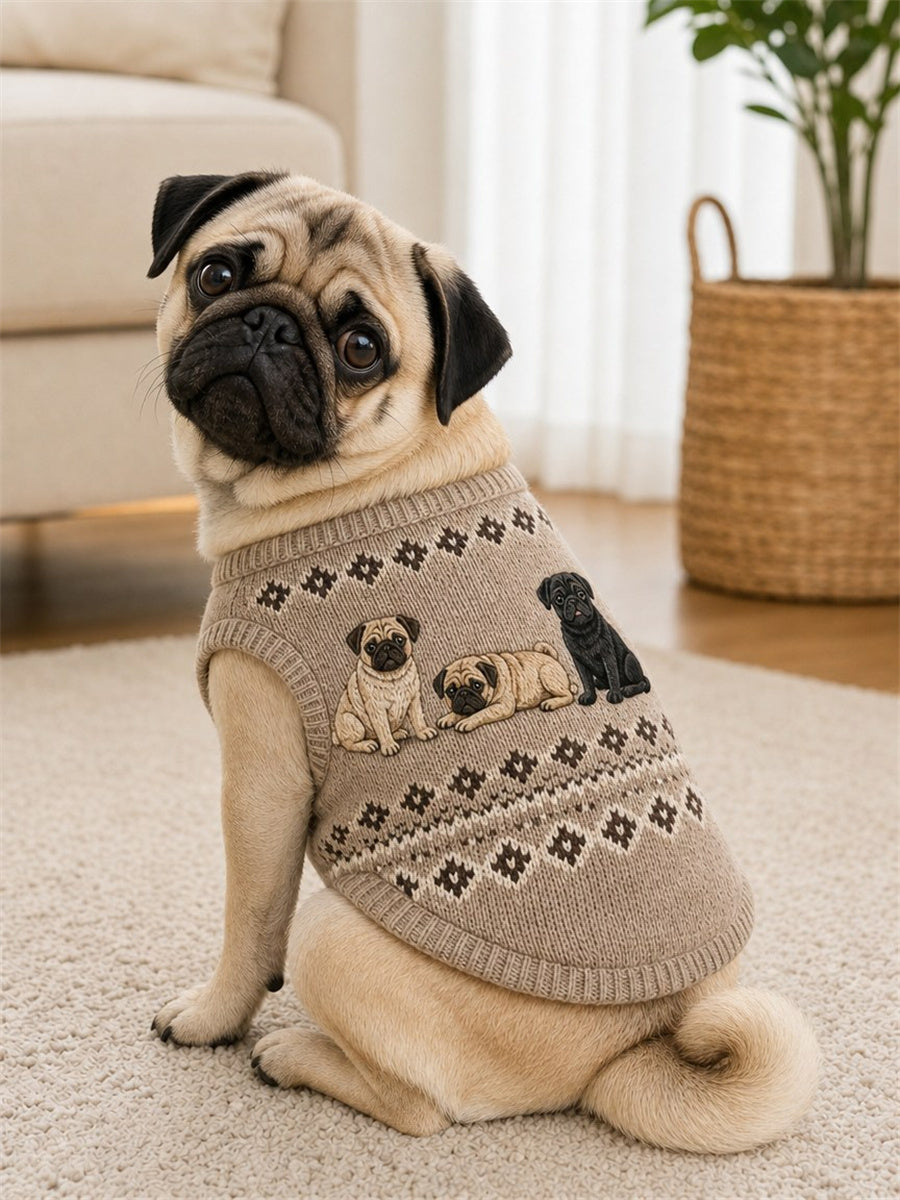 Vintage Pug Dogs Isle Patrón Imprimir Chaleco sin mangas para mascotas