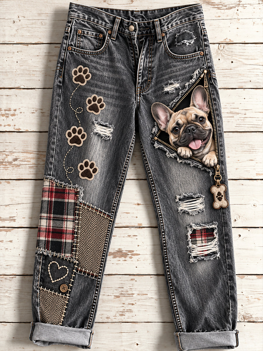 Pantalones acampanados con estampado artístico de animales divertidos para mujer