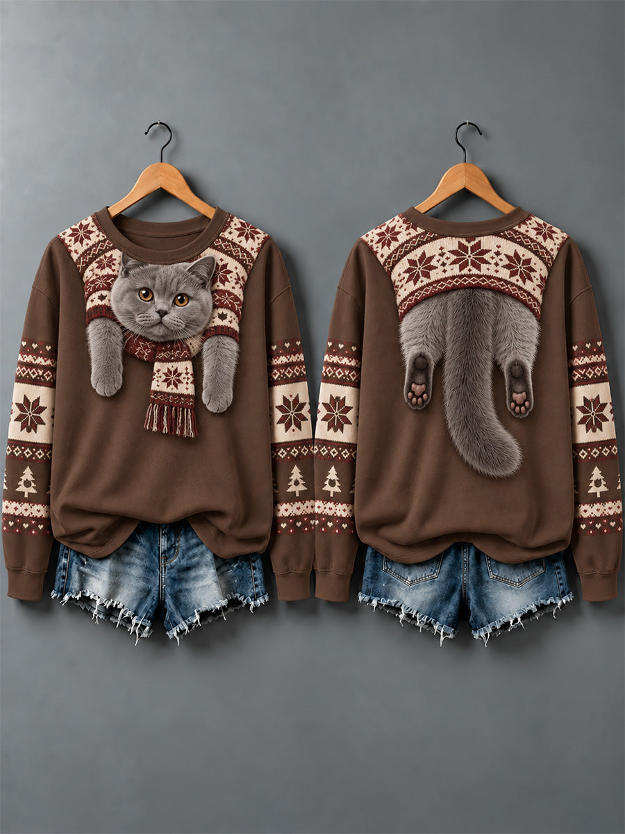 Gatos lindos de las mujeres en la sudadera con estampado de otoño e invierno