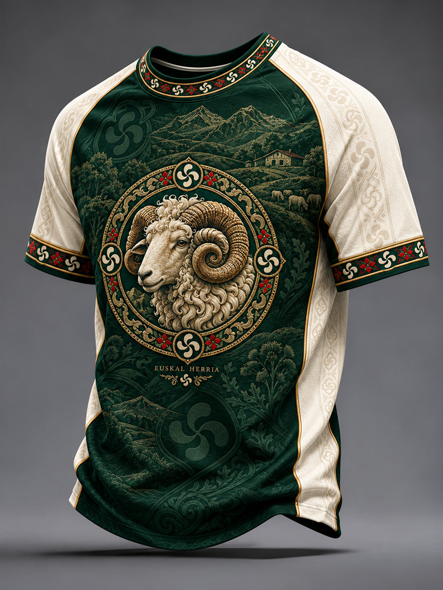 Camiseta casual de oveja con estampado animal vasco retro