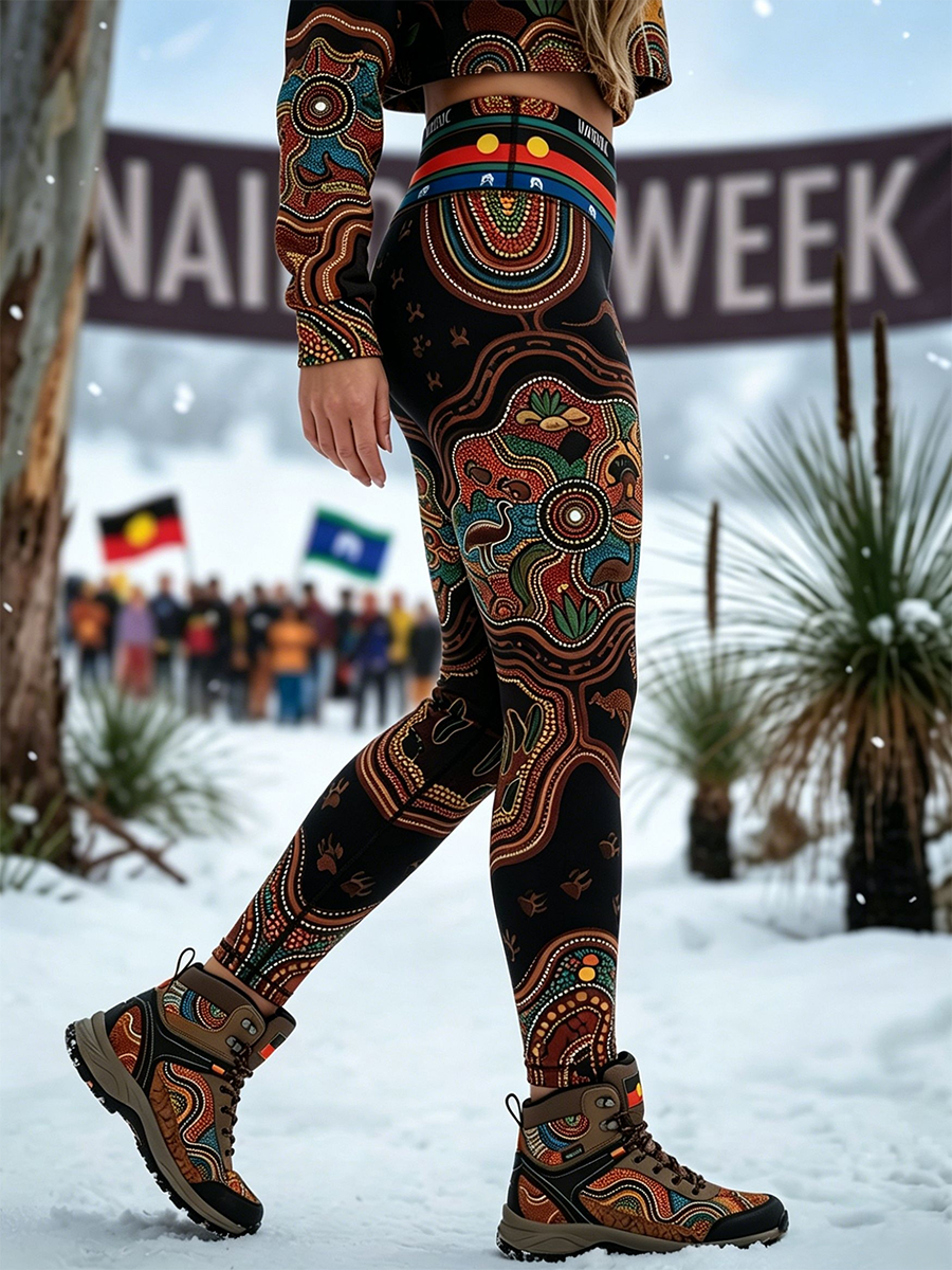Women's AU Aboriginal Art NAIDOC Week Printed Sports Stretch Leggings