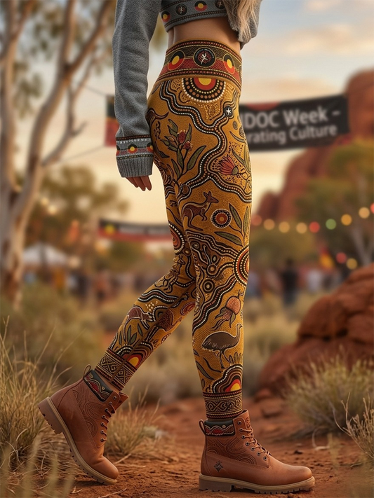 Women's AU Aboriginal Art NAIDOC Week Printed Sports Stretch Leggings