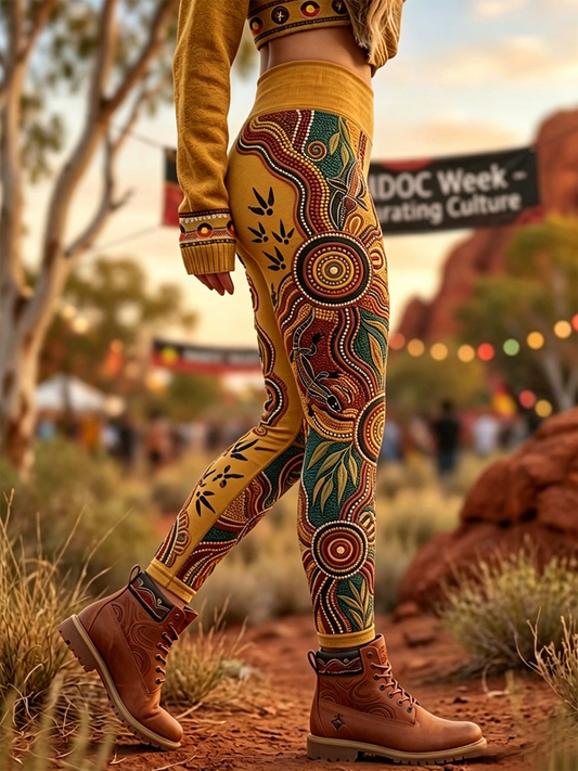 Women's AU Aboriginal Art NAIDOC Week Printed Sports Stretch Leggings