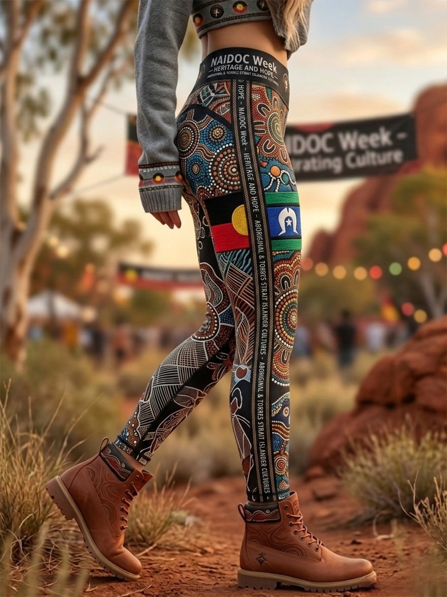 Women's AU Aboriginal Art NAIDOC Week Printed Sports Stretch Leggings