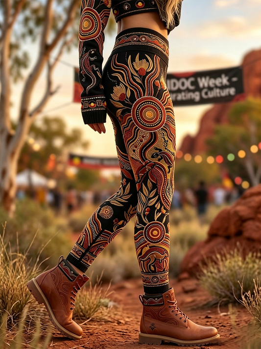 Women's AU Aboriginal Art NAIDOC Week Printed Sports Stretch Leggings