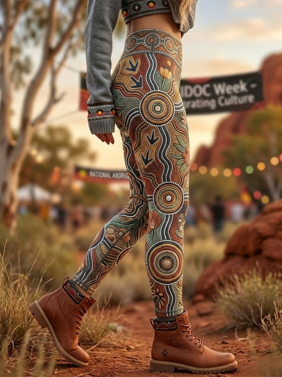 Women's AU Aboriginal Art NAIDOC Week Printed Sports Stretch Leggings