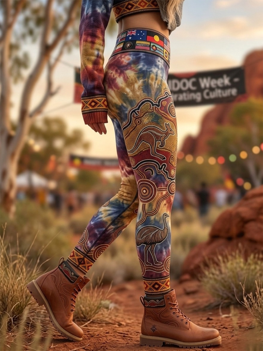 Women's AU Aboriginal Art NAIDOC Week Printed Sports Stretch Leggings
