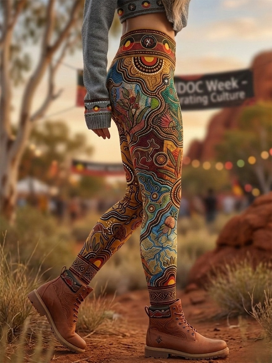 Women's AU Aboriginal Art NAIDOC Week Printed Sports Stretch Leggings