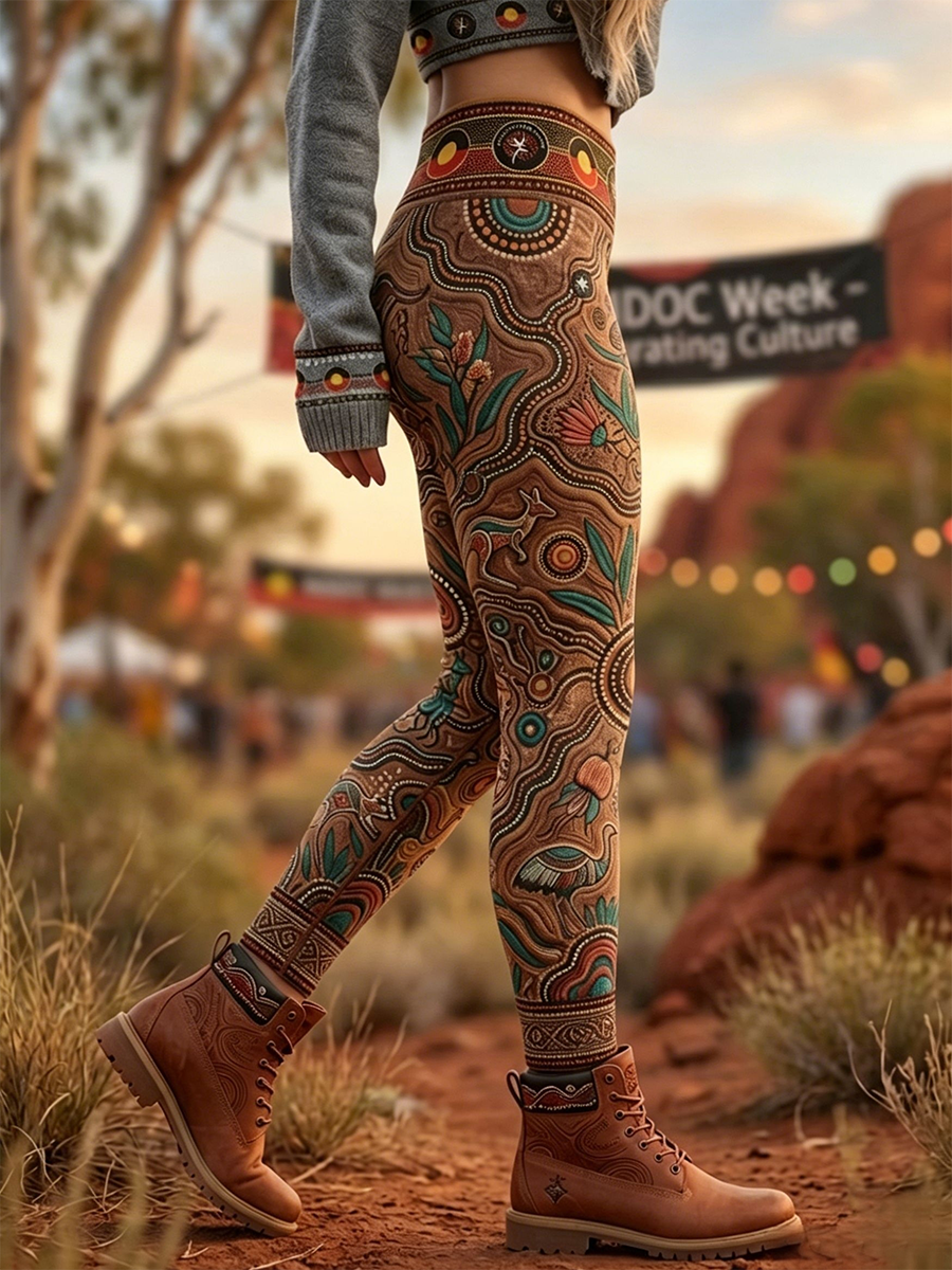 Women's AU Aboriginal Art NAIDOC Week Printed Sports Stretch Leggings