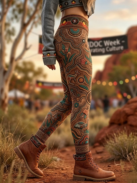 Women's AU Aboriginal Art NAIDOC Week Printed Sports Stretch Leggings