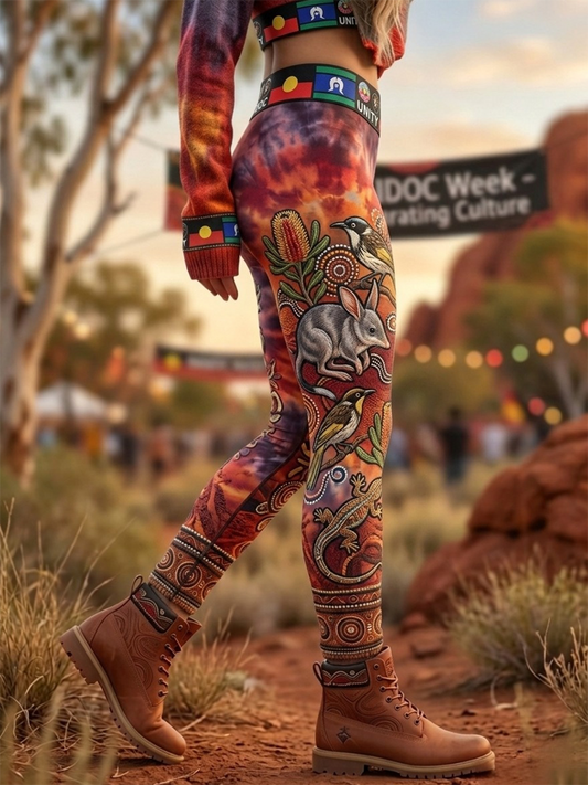 Women's AU Aboriginal Art NAIDOC Week Printed Sports Stretch Leggings