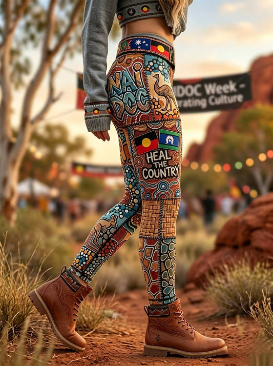 Women's AU Aboriginal Art NAIDOC Week Printed Sports Stretch Leggings