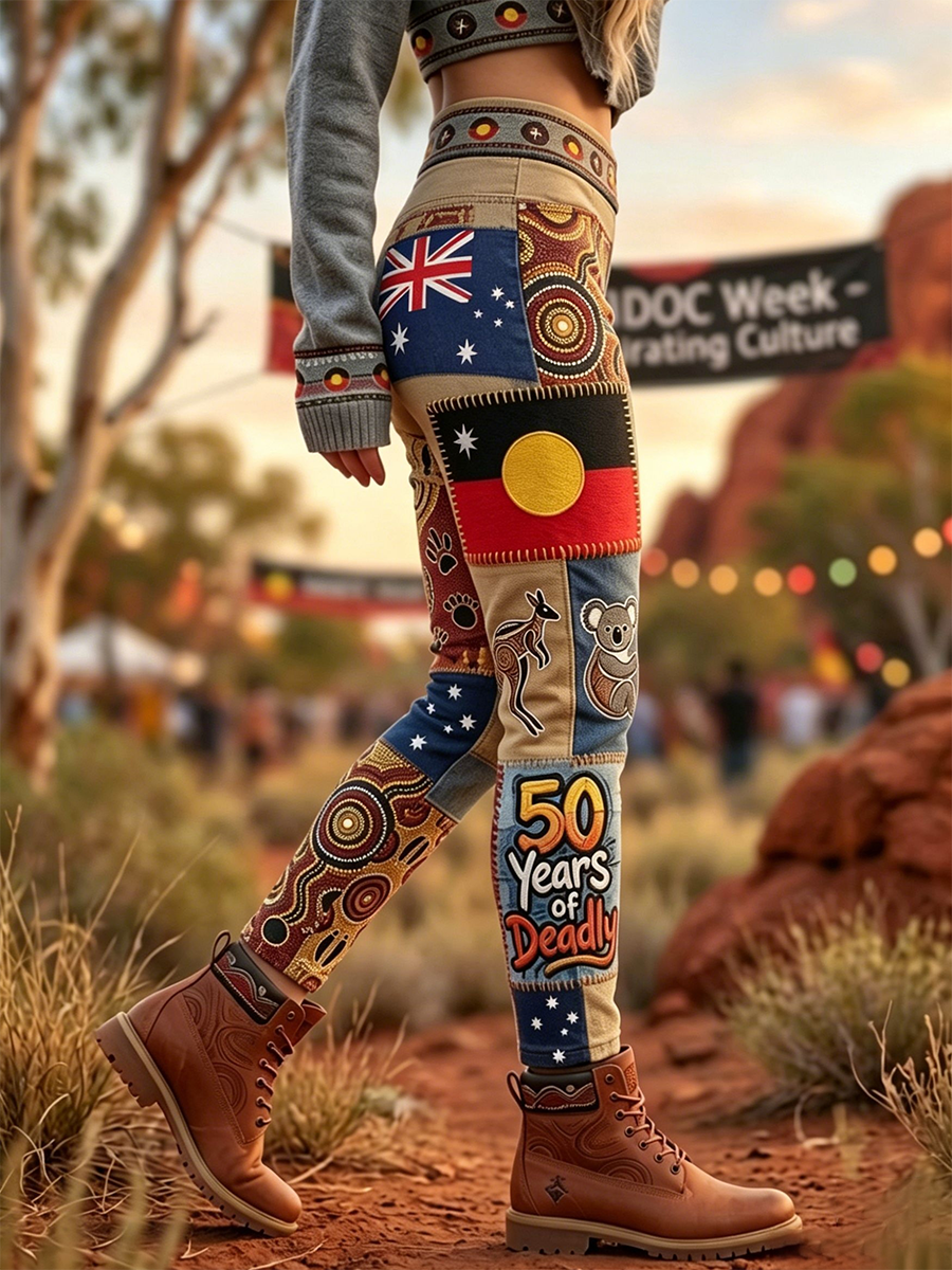 Women's AU Aboriginal Art NAIDOC Week Printed Sports Stretch Leggings