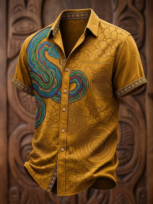 Men's Retro Australian NAIDOC Week Art Printed Short-Sleeve Shirt