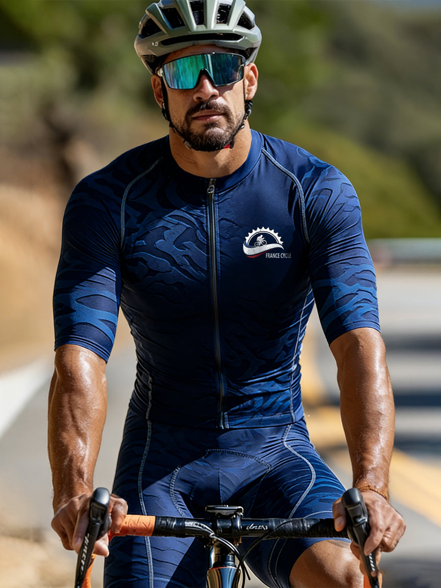 Ensemble cycliste décontracté pour homme, bleu foncé, imprimé Tour de France