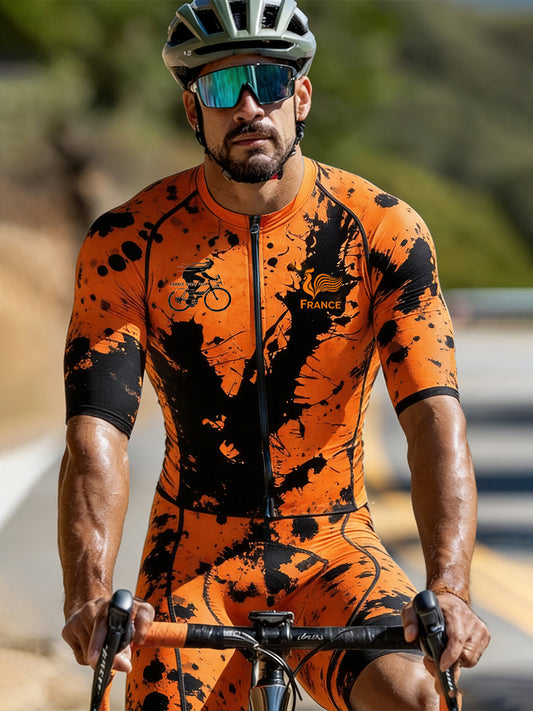 Ensemble cycliste décontracté orange pour hommes, imprimé Tour de France