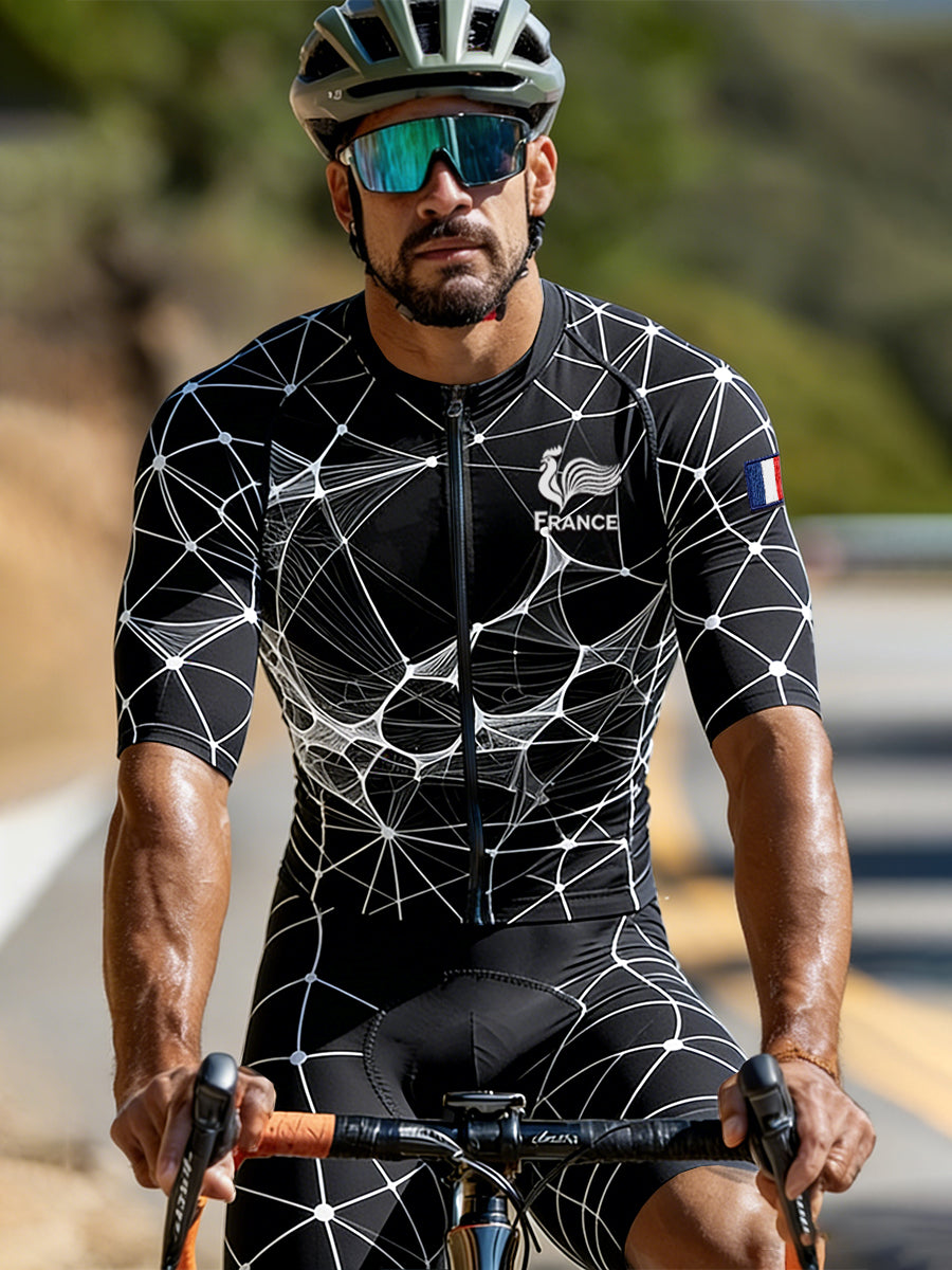 Ensemble cycliste décontracté pour homme, imprimé géométrique, style français