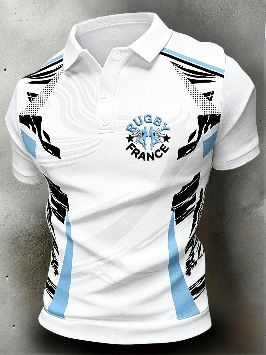 Polo de sport décontracté pour homme, imprimé rugby français
