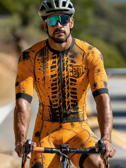 Ensemble cycliste décontracté pour homme, orange, imprimé français