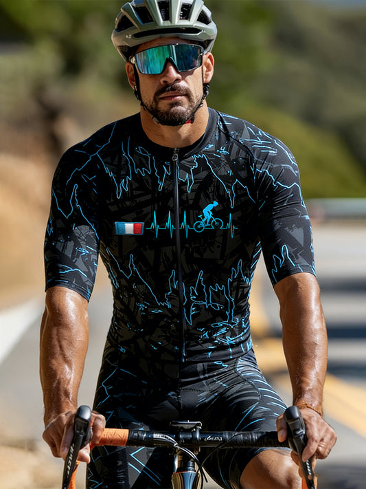 Ensemble cycliste sportif décontracté noir pour homme, imprimé drapeau français