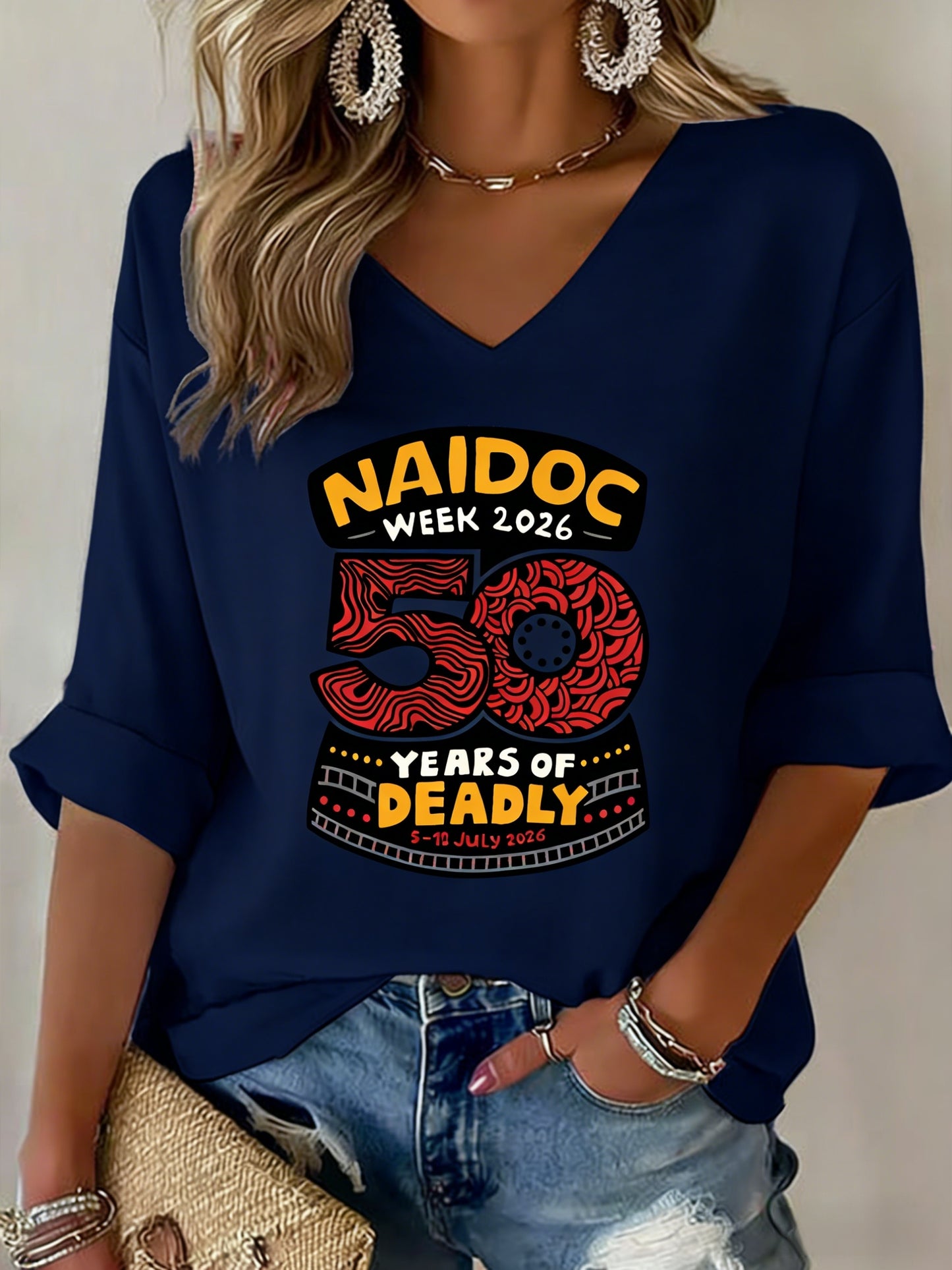 Women's AU Aboriginal Art NAIDOC Week Printed V-neck Top