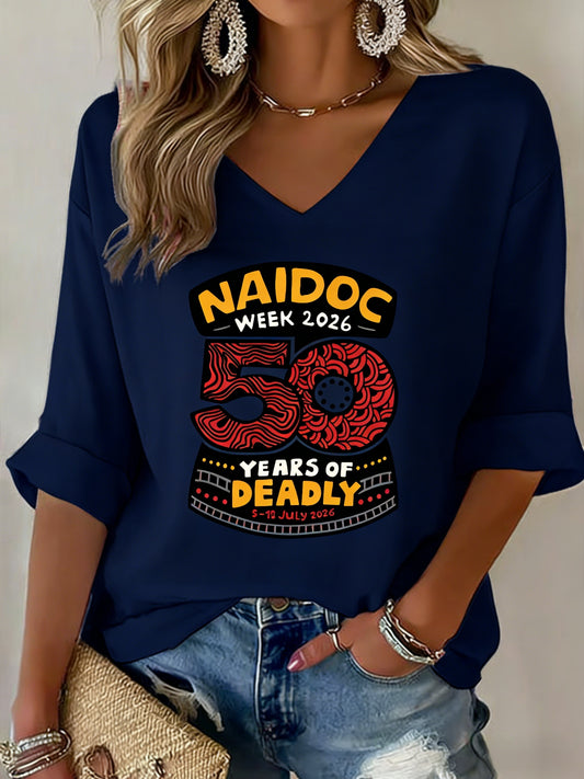 Women's AU Aboriginal Art NAIDOC Week Printed V-neck Top