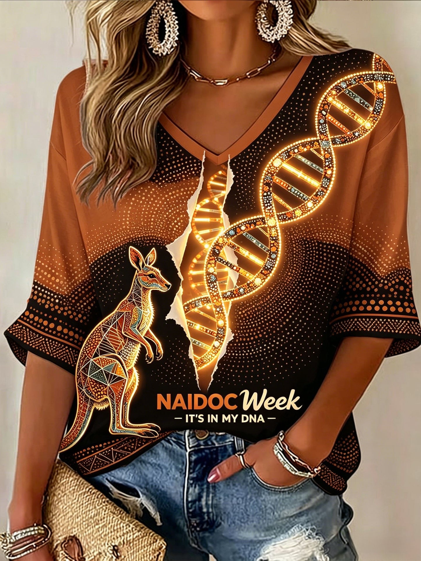 Women's AU Aboriginal Culture IT'S IN MY DNA Printed Casual Top