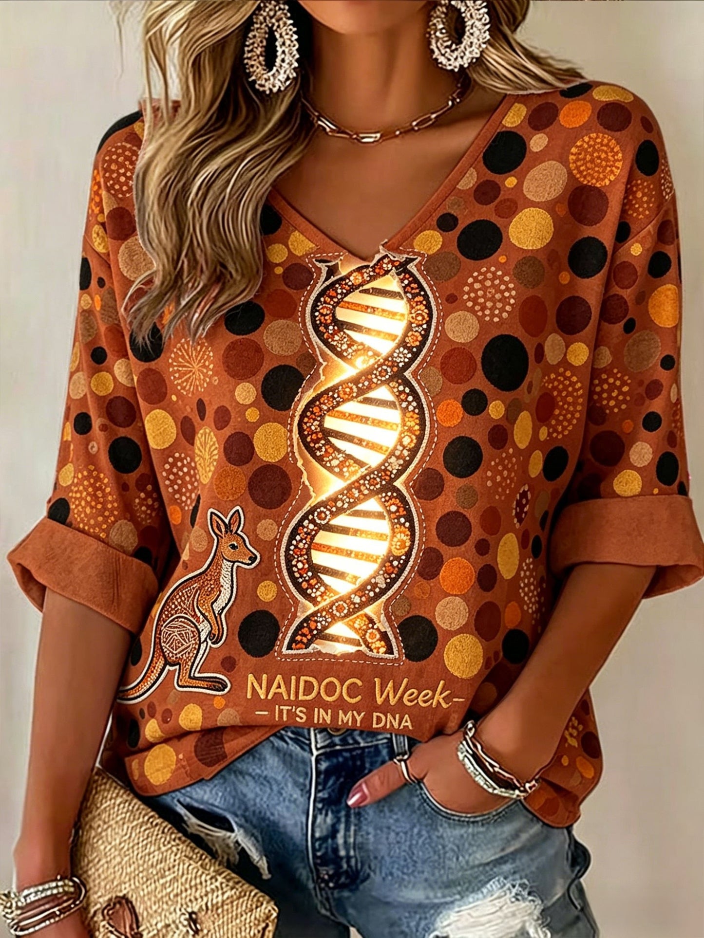 Women's AU Aboriginal Culture IT'S IN MY DNA Printed Casual Top