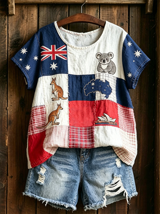 Women's Australian Art Linen Short Sleeves T-shirt