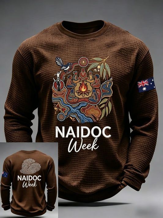 Men's AU Aboriginal Culture Printed Casual Waffle Top