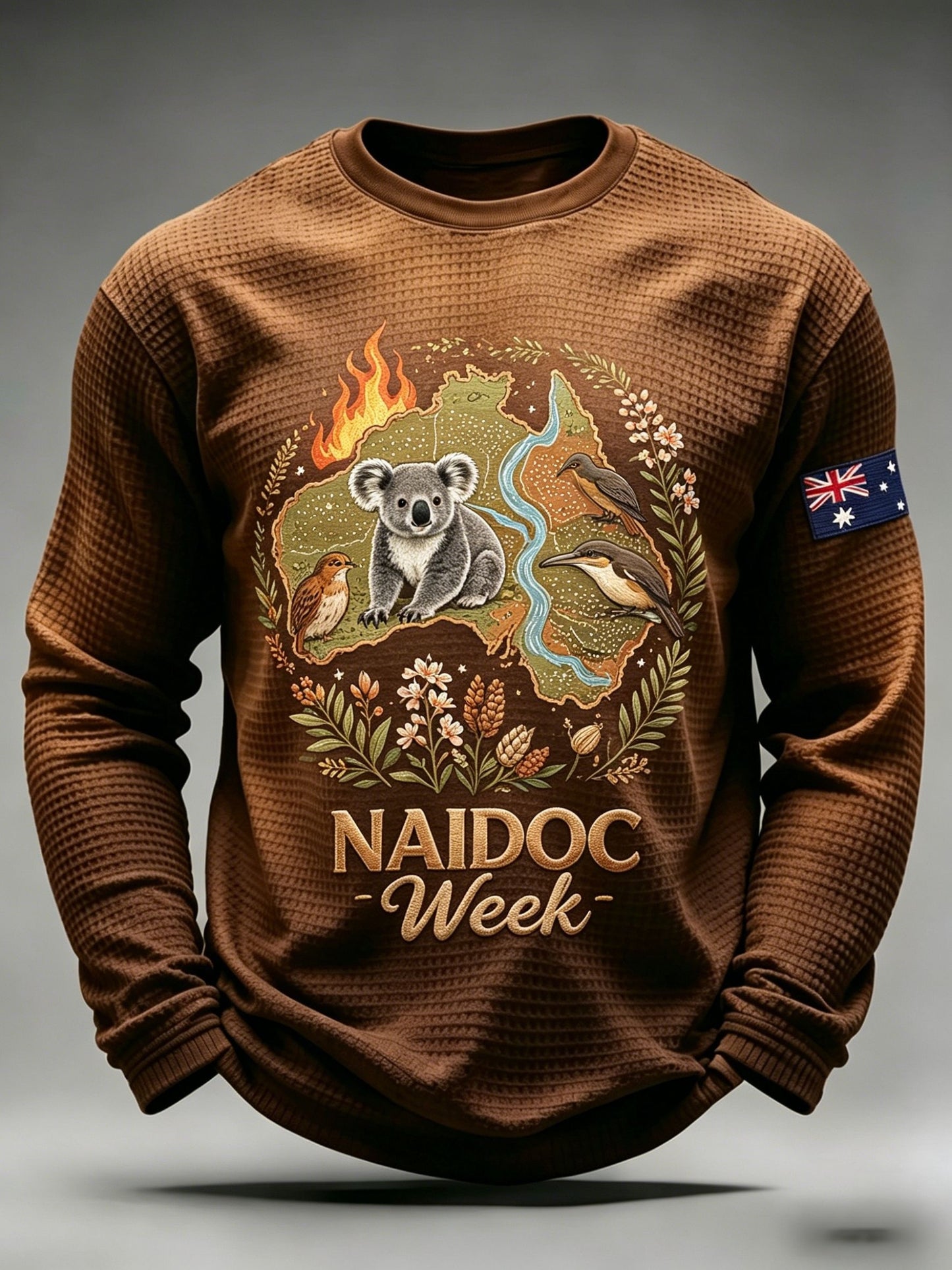 Men's AU Aboriginal Culture Printed Casual Waffle Top