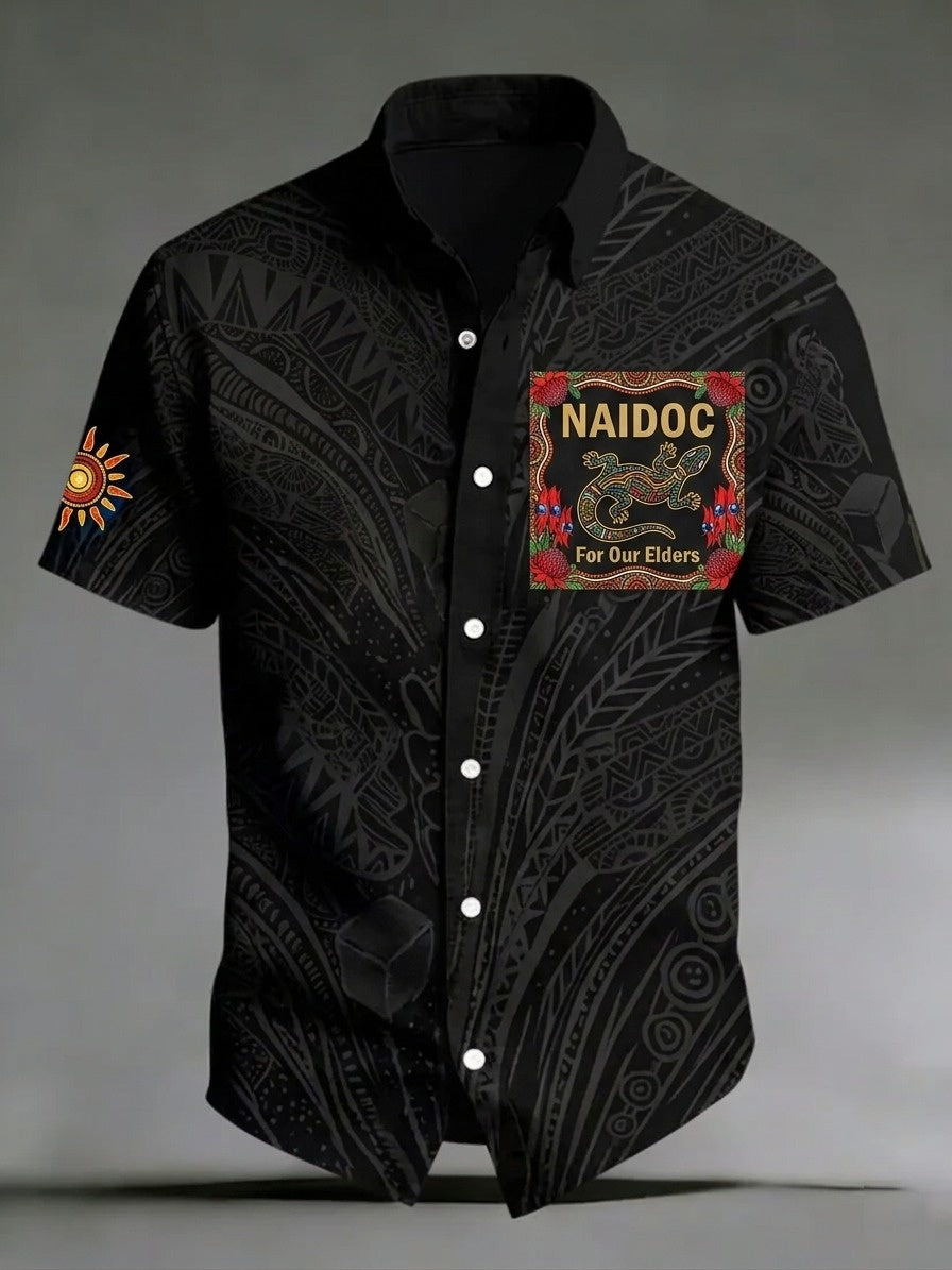 Men's AU Aboriginal Culture Printed Casual Short-Sleeve Shirt