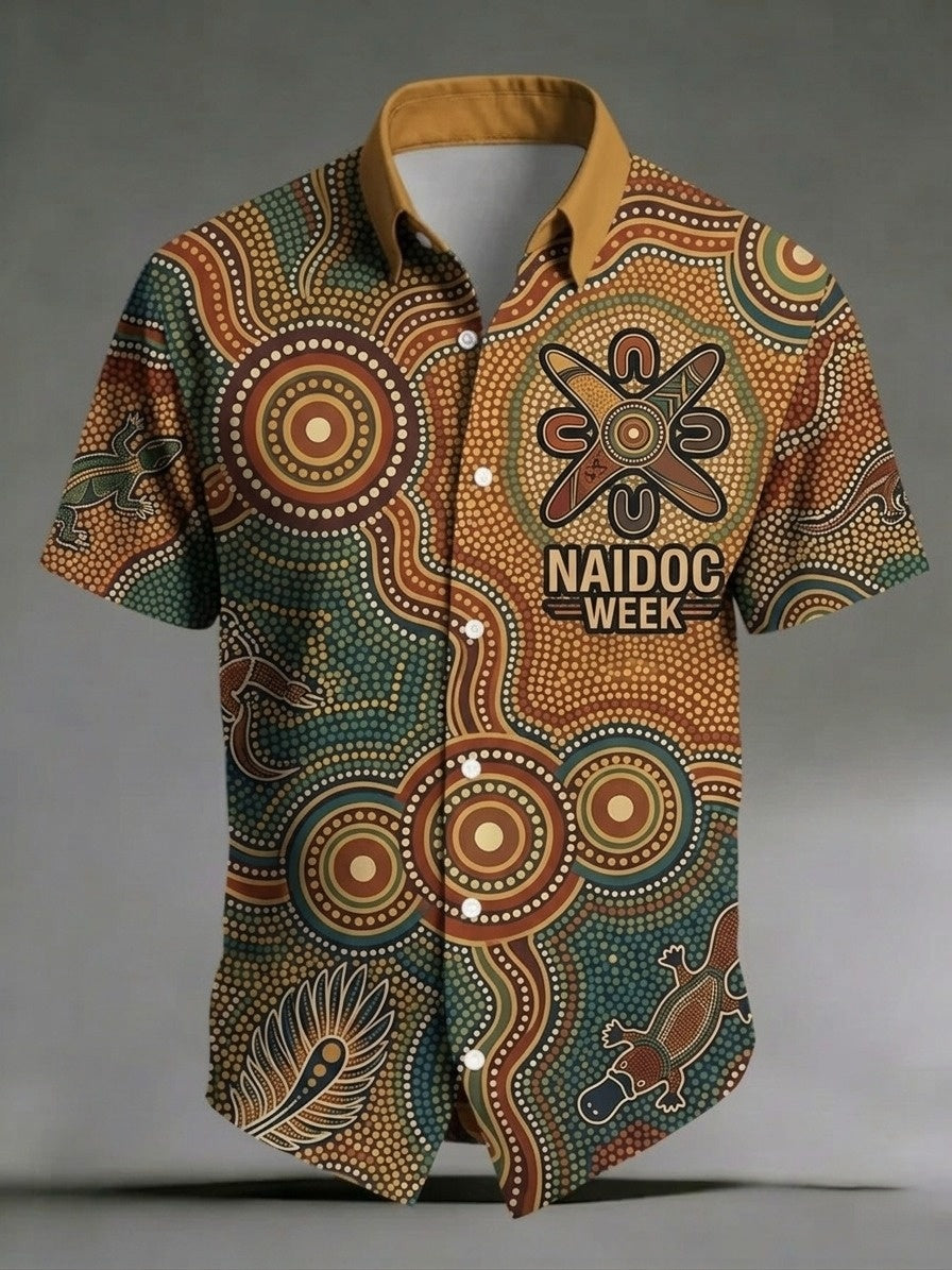 Men's AU Aboriginal Culture Printed Casual Short-Sleeve Shirt