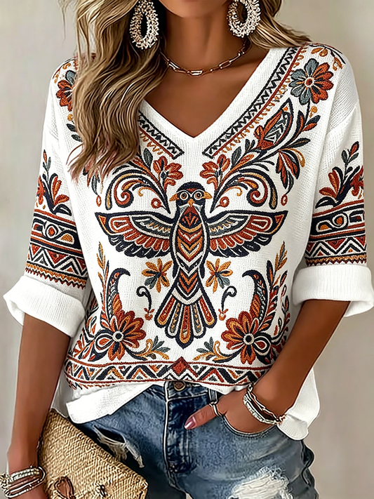 Women's Indigenous Floral Print Casual T-Shirt