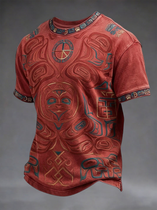 Retro Indigenous Totem Texture Art Casual T-Shirt