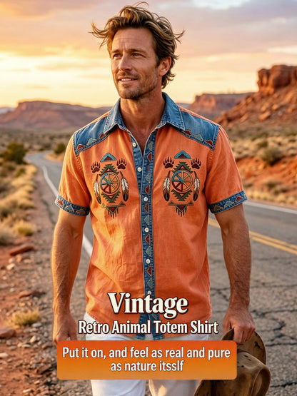 Men's Vintage Native American Bear Paw Totem Art Casual Shirt