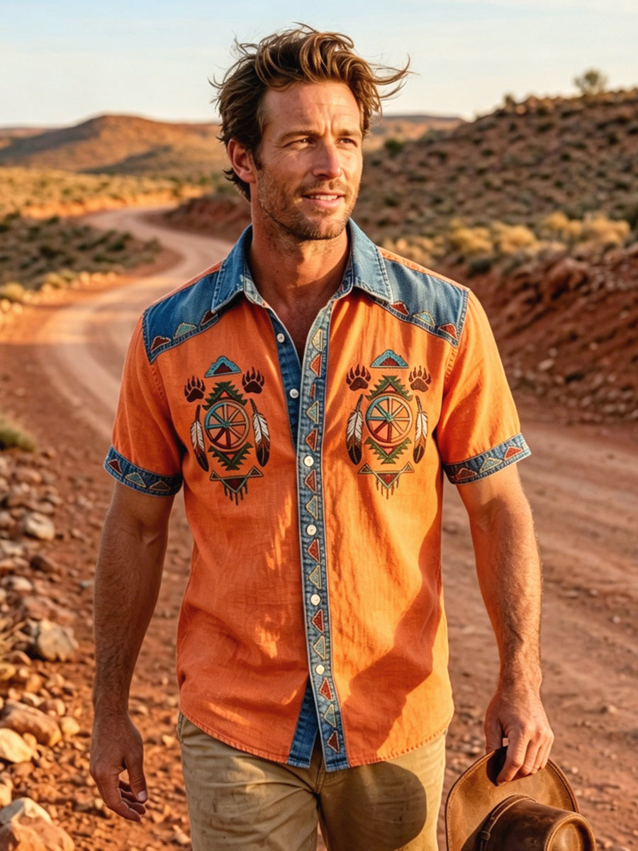 Men's Vintage Native American Bear Paw Totem Art Casual Shirt