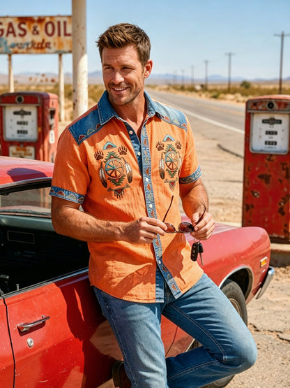 Men's Vintage Native American Bear Paw Totem Art Casual Shirt