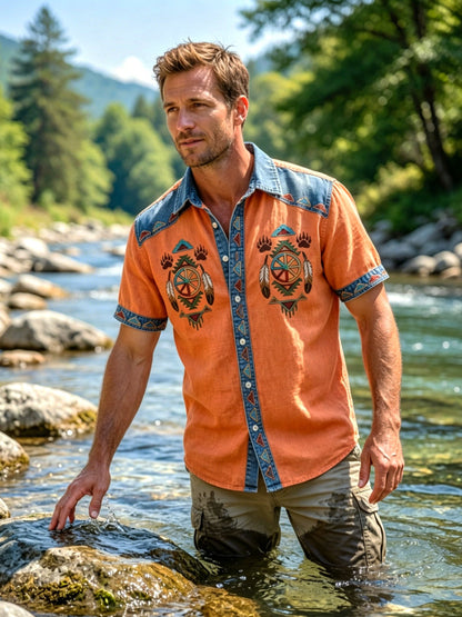 Men's Vintage Native American Bear Paw Totem Art Casual Shirt