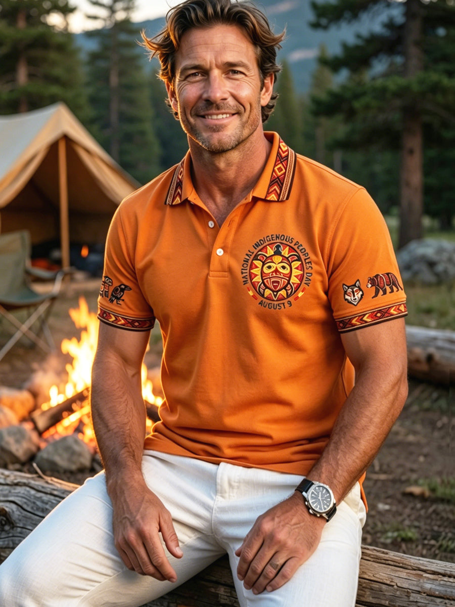 Men's Vintage Native American Animal Totem Emblem Casual Polo Shirt