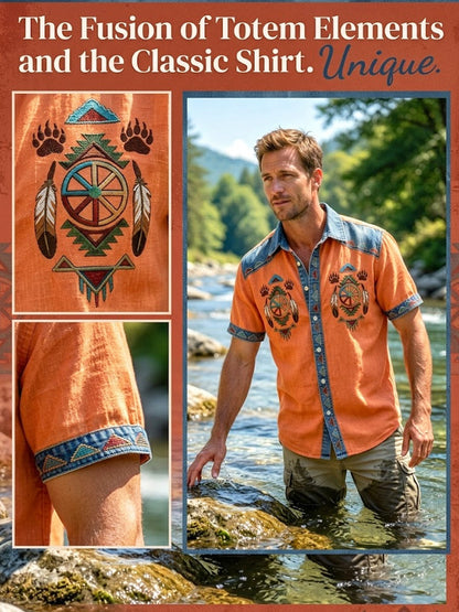 Men's Vintage Native American Bear Paw Totem Art Casual Shirt