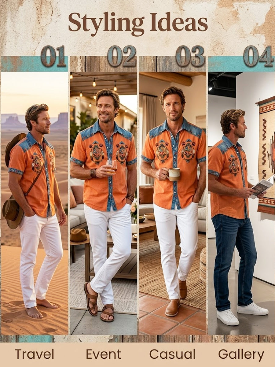 Men's Vintage Native American Bear Paw Totem Art Casual Shirt